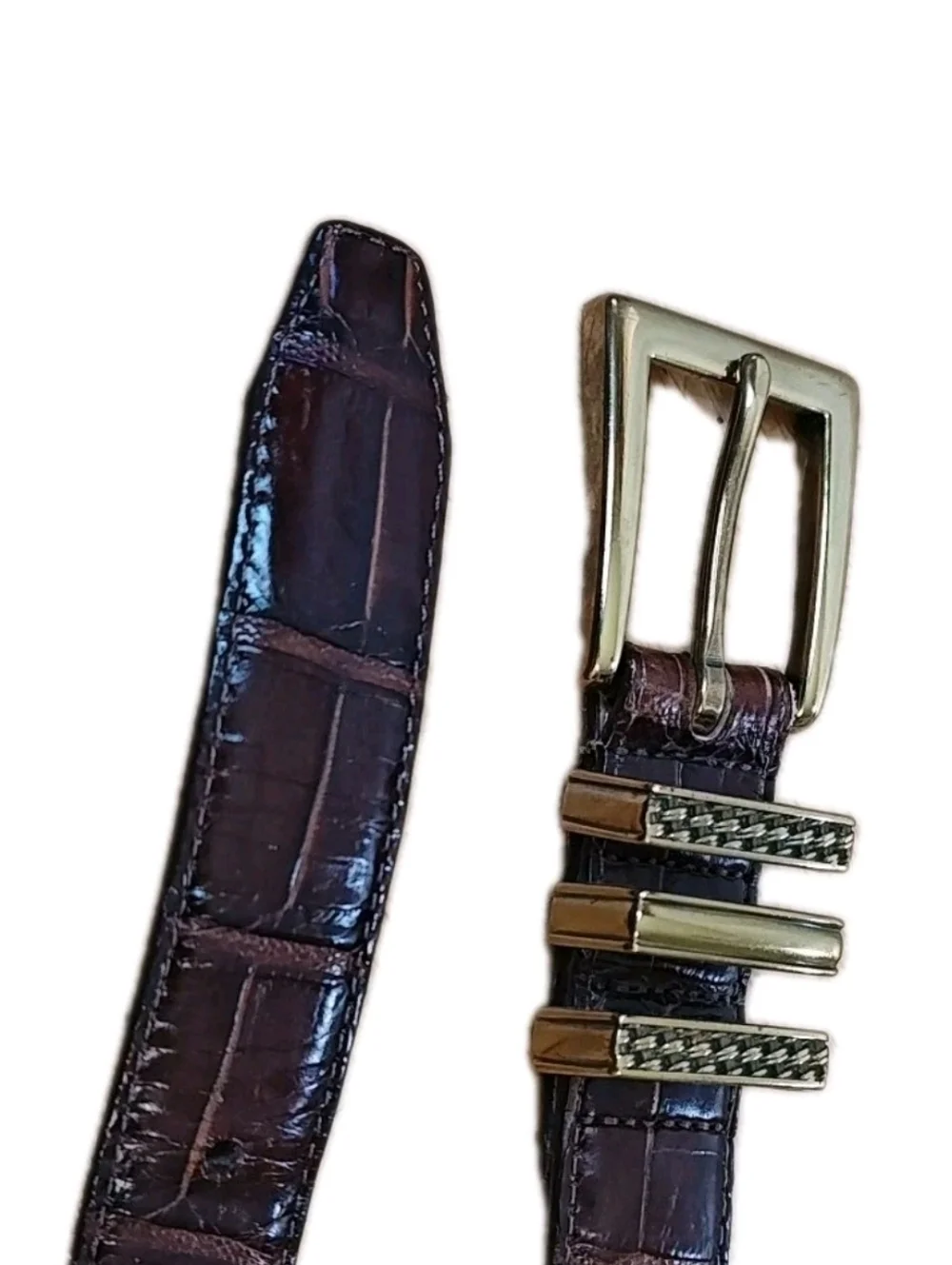 Vtg 90s Brighton USA 40068 Brown Gator Leather Belt Brass Sz 32/M/L Fits 28-32